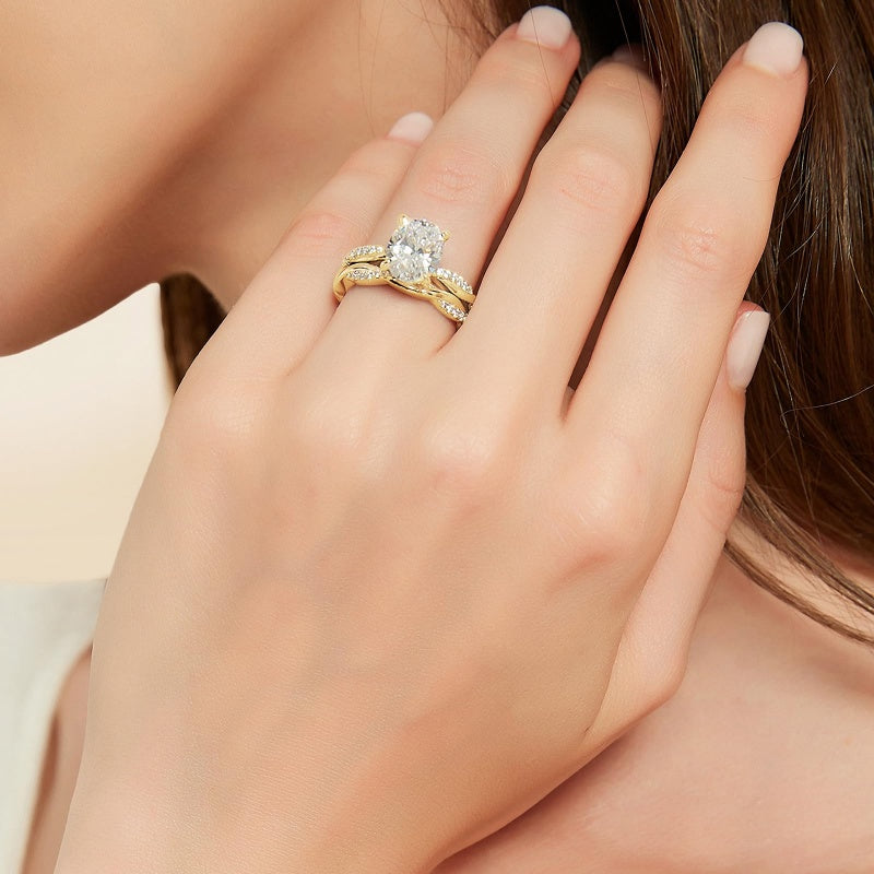 14K Gold Plated 3CT Oval Cut Twisting Infinity Pave Engagement Bridal Ring Sets  for Women