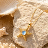 14K Gold Plated Moonstone Octopus Sea Turtle Conch Shell Starfish Seashell Ocean Necklace for Women