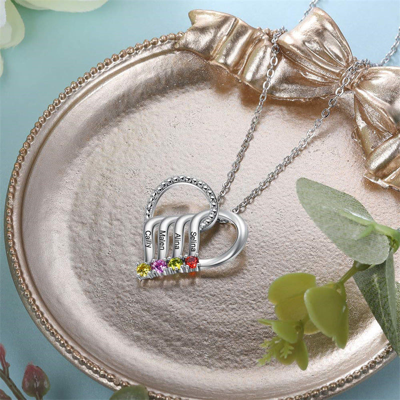 Sterling Silver Personalized  Engraved 2-6 Names Family Pendant Necklace