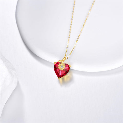 10K 14K 18K Yellow Gold Heart Birthstone Sunflower Pendant Necklace