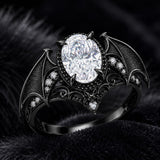 Sterling Silver 10K 14K 18K Gold Moissanite Gothic Black  Engagement Wedding Ring  for Women