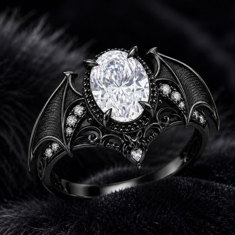 Sterling Silver 10K 14K 18K Gold Moissanite Gothic Black  Engagement Wedding Ring  for Women