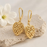 14K Gold Plated Celtic Knot Openwork Heart Leverback Earrings Christmas Birthday Gift