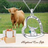 Sterling Silver Highland Cow Pendant Necklace with Engraved I Love You Forever