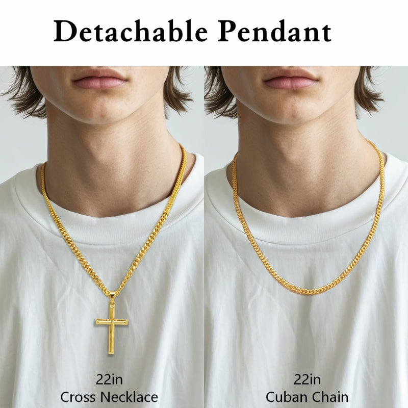 14K Gold Plated Cross Necklace with Cuban Chain for Men