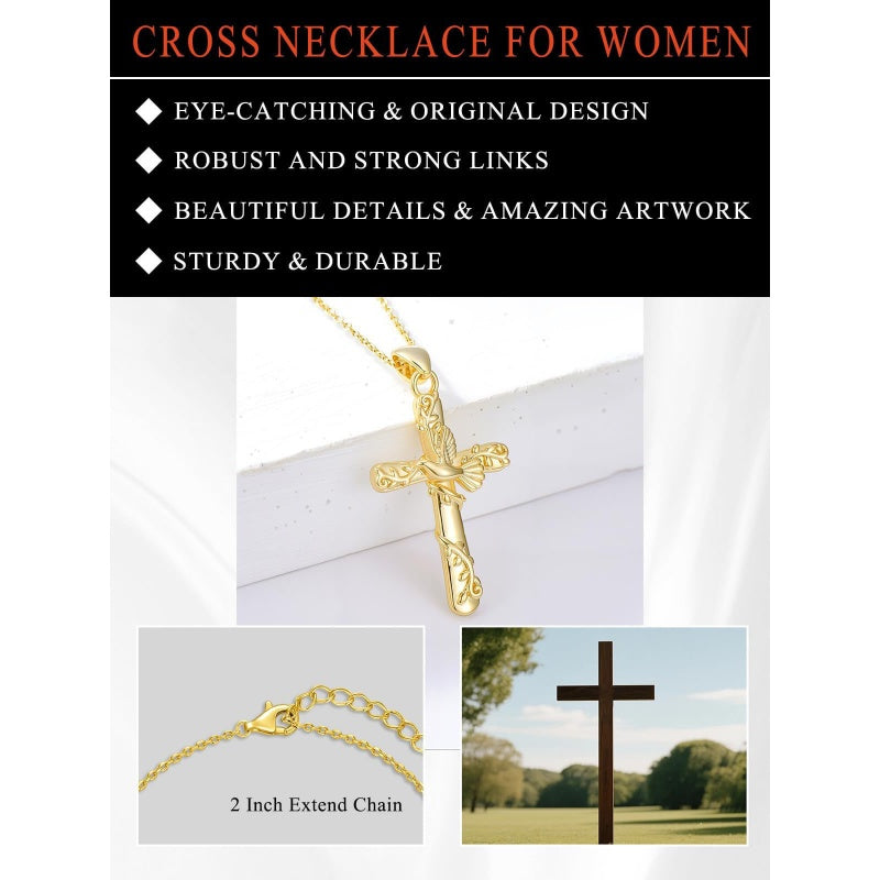 14K Gold Plated Cross Pendant Necklace for Women