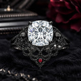 Sterling Silver 10K 14K 18K Gold Moissanite Gothic Black  Engagement Wedding Ring  for Women
