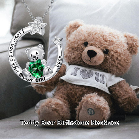 Sterling Silver Birthstone Teddy Bear Pendant Necklace
