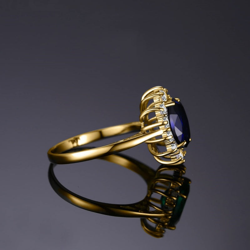 14K Yellow Gold Plated Birthstone Halo Engagement Rings for Women