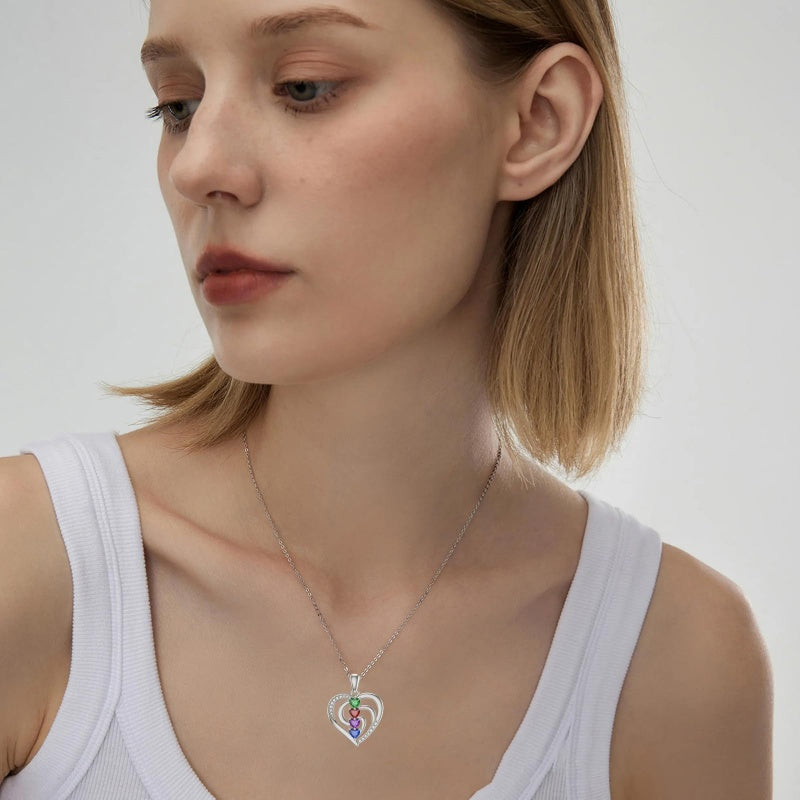 10K 14K 18K Solid Gold Personalized Engraved 1-4 Birthstone Heart Necklaces for Women