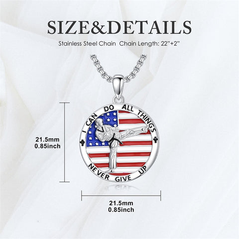 Sterling Silver American Flag Baseball  Basketball Boxing Football Golf Sports Pendant Necklace