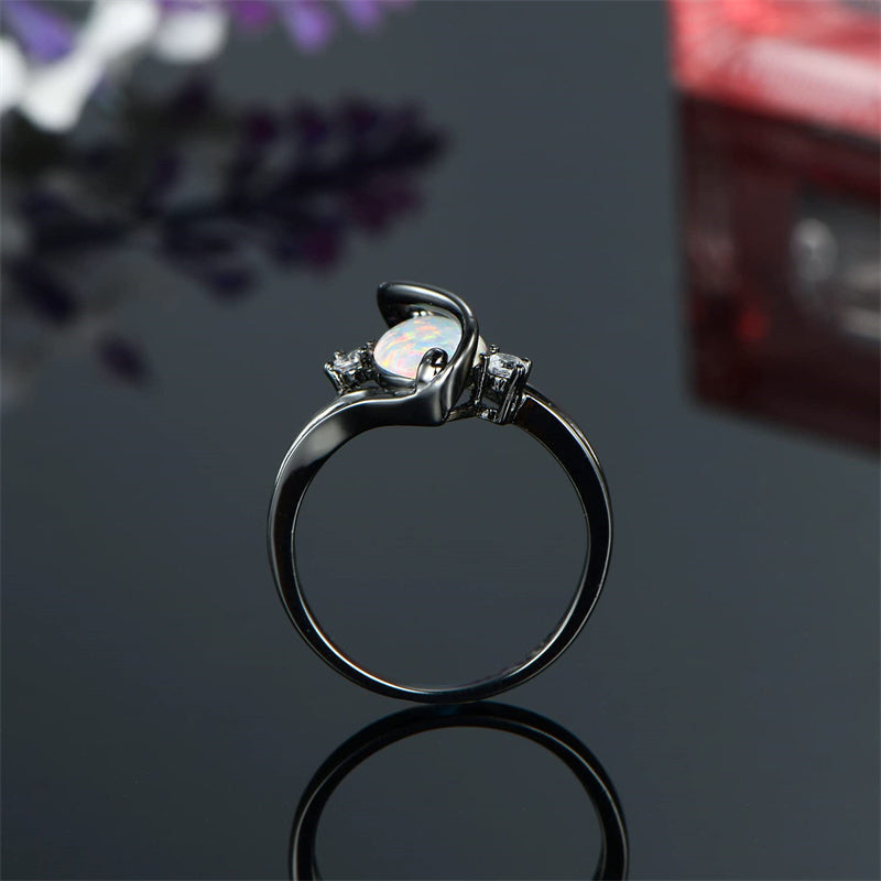Copper Created Opal Amethyst Rainbow CZ Marquise Ring for Women