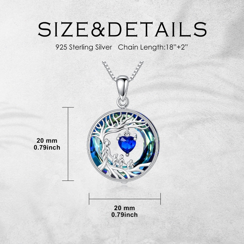 Sterling Silver Crystal  Tree of Life Mother and 1-4 Daughter Son Pendant Necklace Birthday Christmas Gift