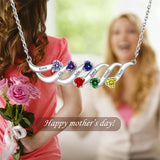Sterling Silver Personalized Birthstone Name Wave Pendant Family Necklace