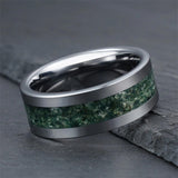 Moss Agate Ring 925 Sterling Silver Custom Engraving Text Men's Wedding Rings Promise Ring Gift for Engagement/Wedding