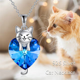 Sterling Silver Birthstone Cat Necklace Crystal Dog Necklace for Women Birthday Mothers Day Jewelry Gifts