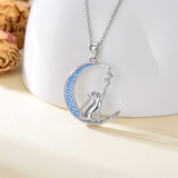 Sterling Silver Moon Cat Pendant Necklace