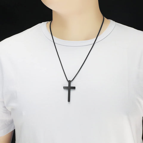 Stainless Steel Cross Pendant Necklace for Men With Engraved