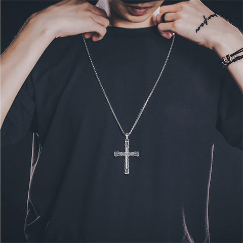 Sterling Silver Cross Religious Necklace for Men