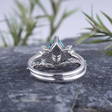 Sterling Silver 10K 14K 18K Gold Turquoise Engagement  Wedding Ring Set for Women