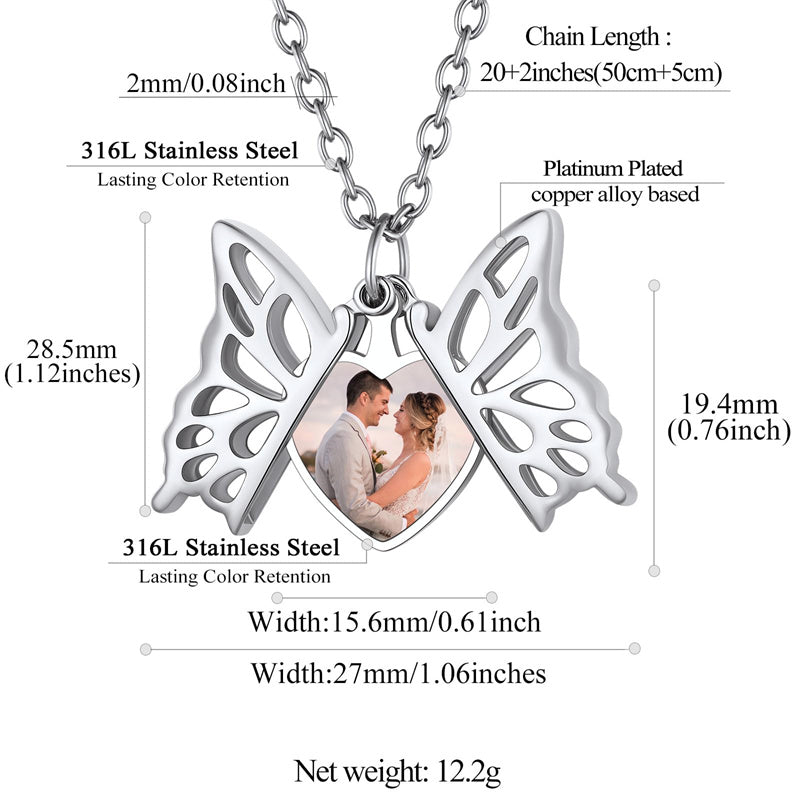Copper Personalized  Photo Hollow Butterfly Pendant Necklace