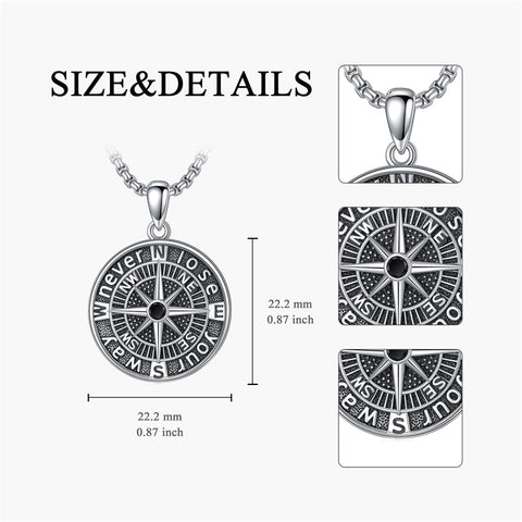 Sterling Silver Compass Pendant Necklace Graduation Jewelry Gift
