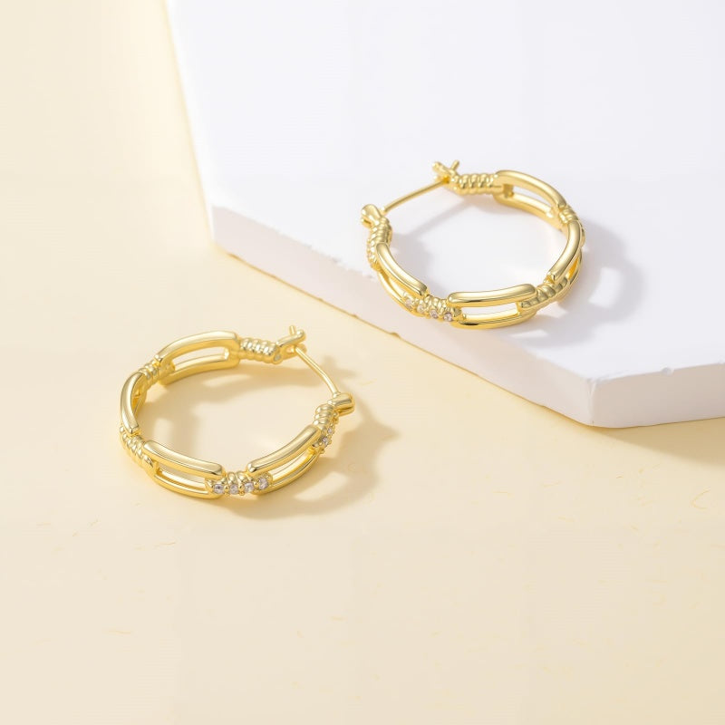 14K Gold Plated Cubic Zirconia Trendy Cable Design  Earrings for Women