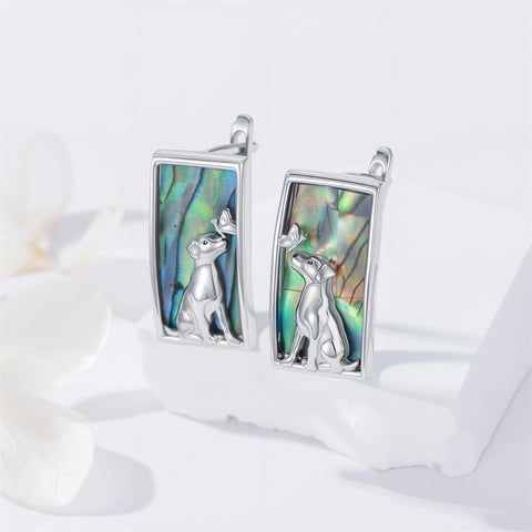 Sterling Silver Abalone Shell Mountain Cat Dog Fox Dragonfly Hummingbird Earring