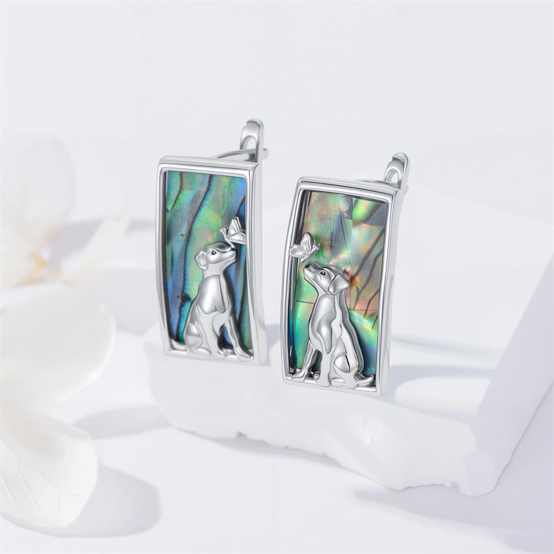 Sterling Silver Abalone Shell Mountain Cat Dog Fox Dragonfly Hummingbird Earring