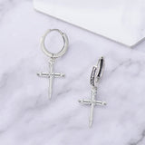 Cross Earrings 925  Silver Nail Cross Dangle Barbed Wire Huggie Hoop Earrings Religion Cross Jewelry Gifts for Men Women