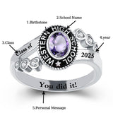 Sterling Silver Personalized Engraved& Birthstone Class Rings Graduation Ring