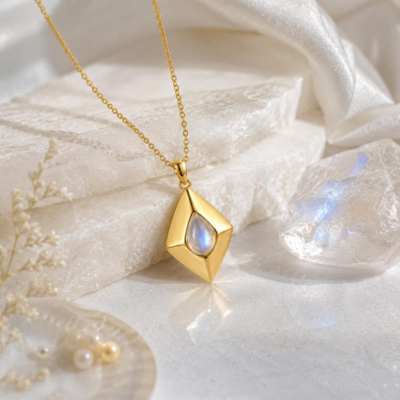 14K Gold Plated Bohemian Teardrop Pendant Necklace for Women