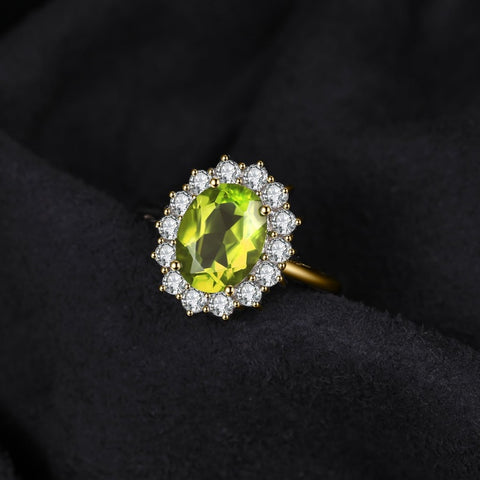 14K Yellow Gold Plated Birthstone Halo Engagement Rings for Women