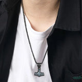 14K Gold Plated Turquoise Wolf Thor's Hammer Ankh Dragon Lion Compass Crucifix Pendant Necklace for Men