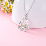 Sterling Silver Dinosaur Heart Pendant Necklace