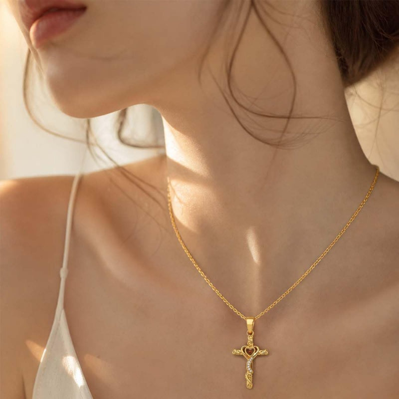 14K Plated Gold Cross Pendant Crucifix Necklace Christian Jewelry Baptism Religious Faith