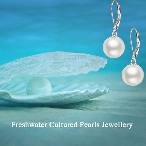 Sterling Silver Pearl Leverback Earrings