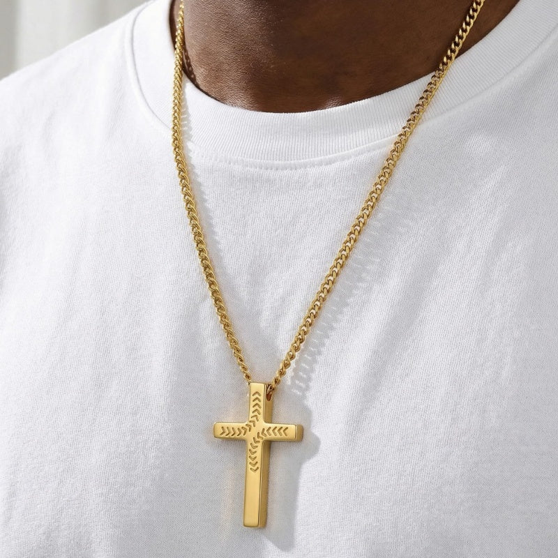14K Gold Plated Soccer Football Basketball Baseball Cross  with Bible Verses Religious Pendant Necklace for Men