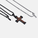 14K Gold Plated Wooden Abalone Shell Cross Pendant Necklacefor Men