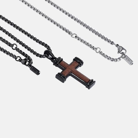 14K Gold Plated Wooden Abalone Shell Cross Pendant Necklacefor Men