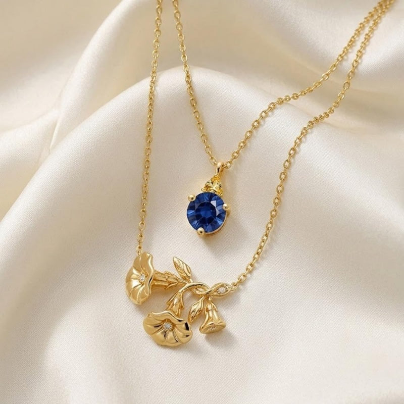 14K Gold Birthstone Birth Flower  Pendant Necklace Birthday Jewelry Gifts for Women