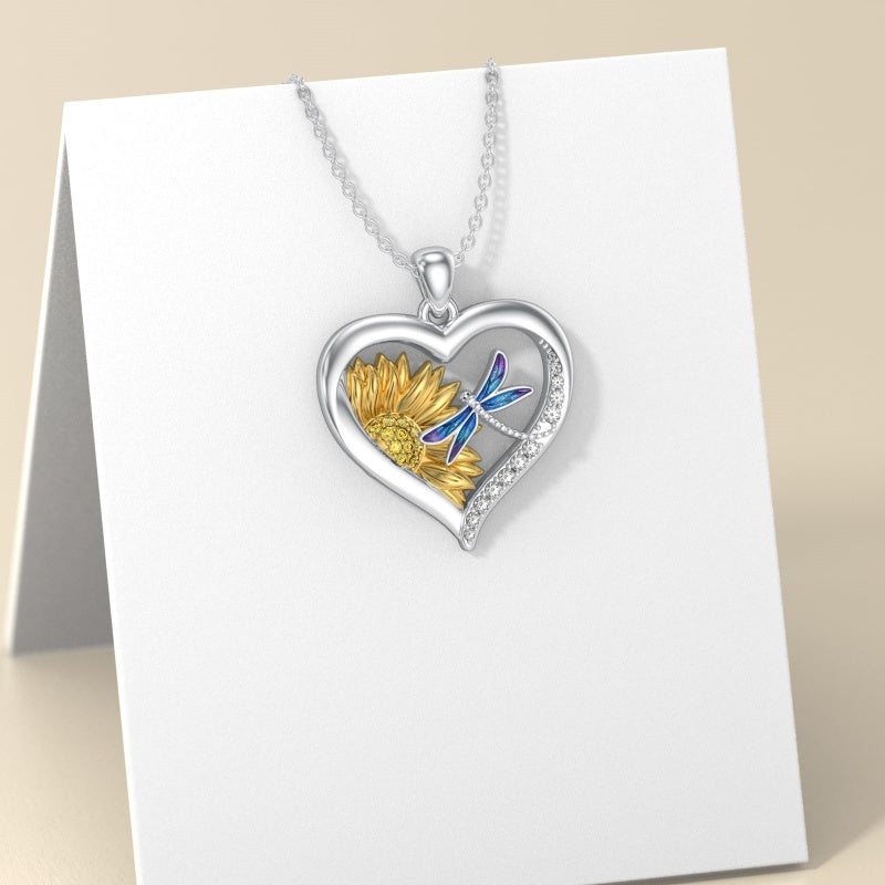 Sterling Silver Heart Bee Dragonfly Butterfly Hummingbird Sunflower Animal Pendant Necklace  Gifts for Christmas
