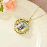 14K Gold Plated Natural Jade Hummingbird Cat Dragonfly Butterfly Bee Pendant Necklace for Women