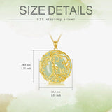 14k Gold Plated Sterling Silver Round Jade Tree of Life Necklace Good Fortune Jewelry for Women