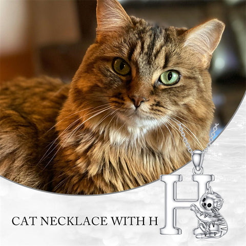 Sterling Silver Initial Cat Pendant Necklace