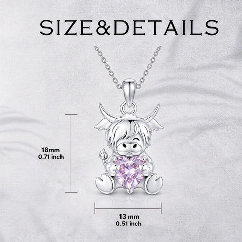 Sterling Silver Birthstone Highland Cow Pendant Necklace Birthday Christmas Gift