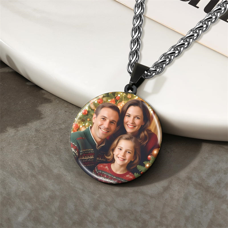 Stainless Steel  Round Customized Photo Pendant Necklace