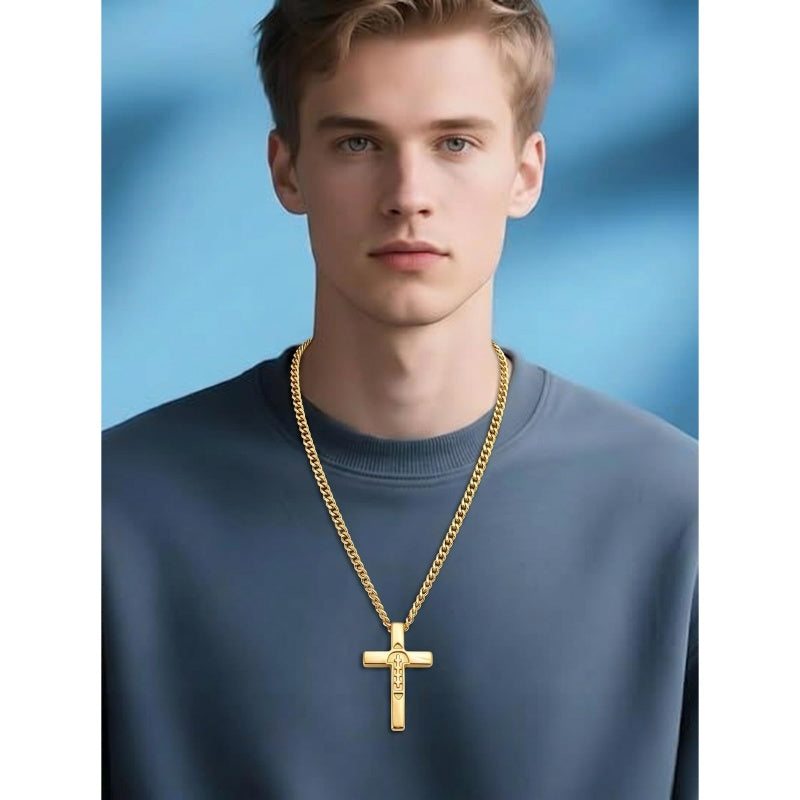 14K Gold Plated Soccer Football Basketball Baseball Cross  with Bible Verses Religious Pendant Necklace for Men
