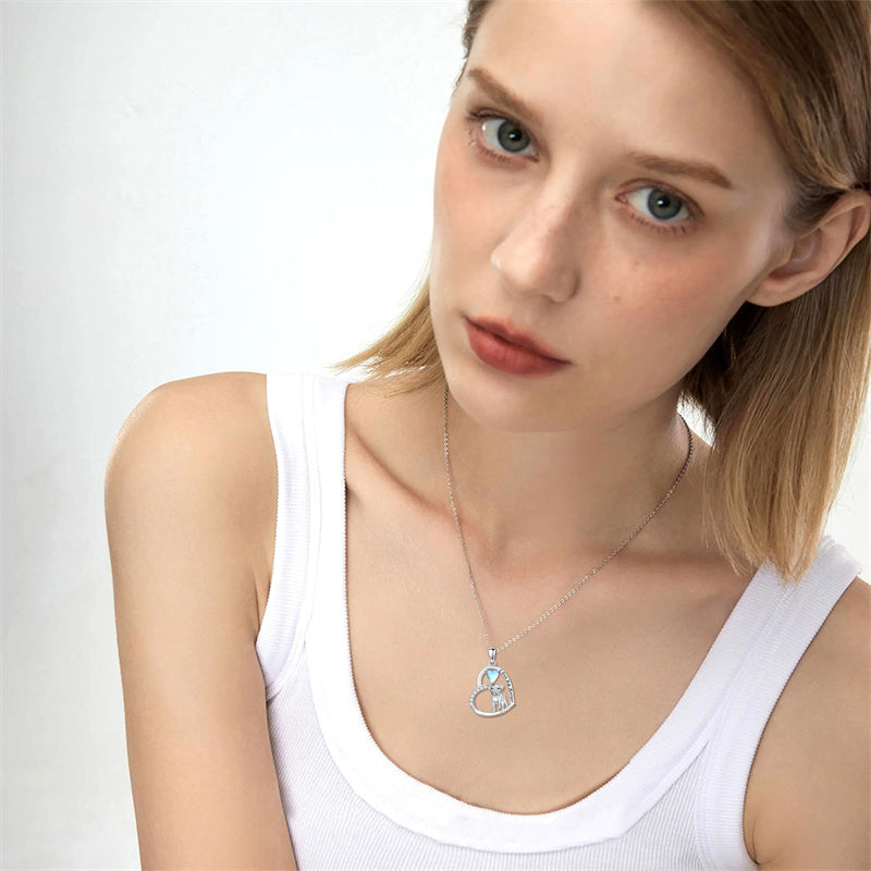 Sterling Silver Moonstone Pug Chihuahua Poodle German Shepherd Maltese Pendant Necklace Engraved wth I Love You Forever
