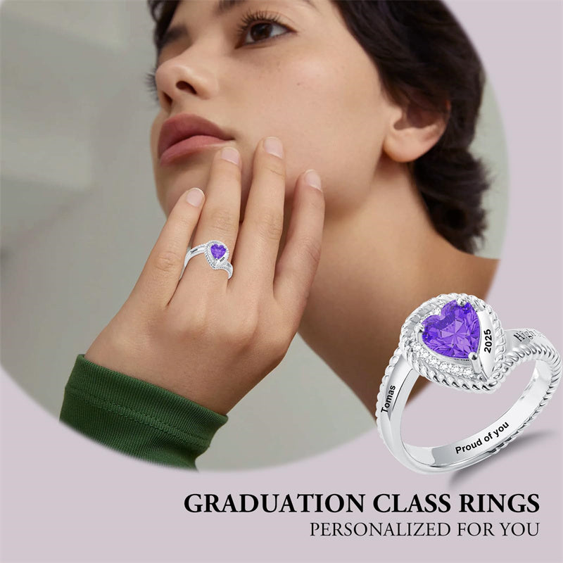Sterling Silver Personalized Birthstone Engraved High School College Class Ring Graduation Jewelry